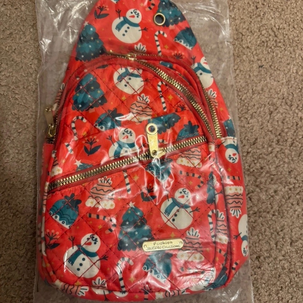 Red Snowman Print Women's Bag